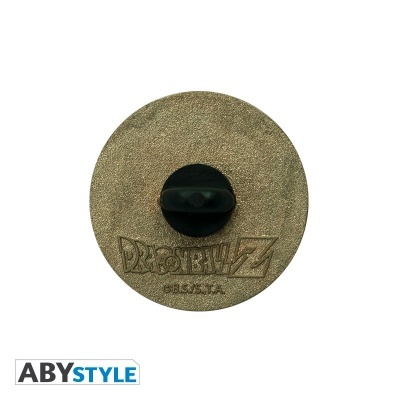 Pin metálico redondo bronze com fecho borboleta e gravação Dragon Ball Z