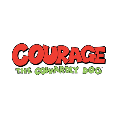 Texto colorido COURAGE THE COWARDLY DOG em fundo preto
