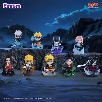 Conjunto de figuras de ação de Naruto Shippuden em cenário rochoso