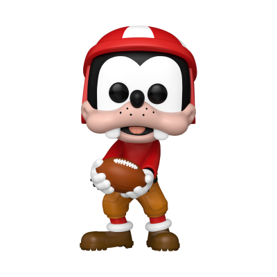 Figura colecionável de personagem com capacete vermelho e bola de futebol americano