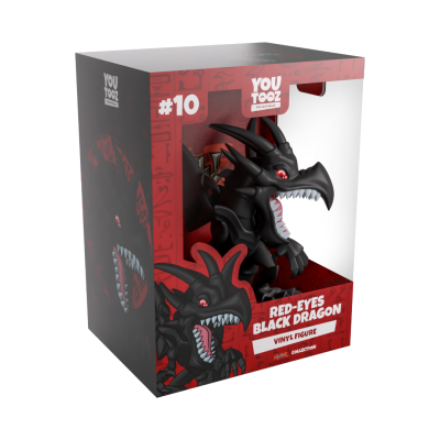 Caixa de figura de vinil de dragão preto com olhos vermelhos YouTooz
