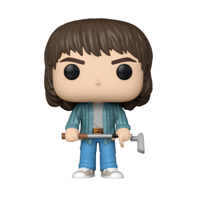 Figura colecionável Funko Pop com camisa azul e ferramenta na mão