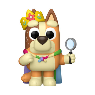 Figura de vinil de cão cartoon com coroa e lupa