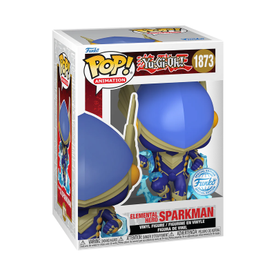 Figura POP! Animation Elemental Hero Sparkman da Yu-Gi-Oh! na embalagem