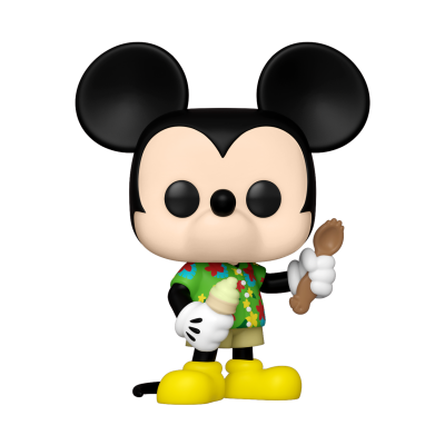 Figura Funko Pop do Mickey Mouse com camisa verde colorida e sapatos amarelos