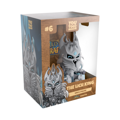 Caixa contendo figura em vinil 'The Lich King' com design azul e castanho