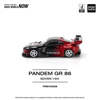 Miniatura de carro de corrida Pandem GR 86 preto e vermelho com rodas brancas