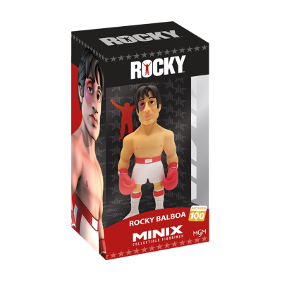 Figura colecionável do Rocky Balboa em caixa preta e vermelha