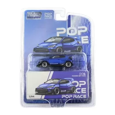Miniatura de carro azul Pandem GR Yaris em embalagem POP RACE