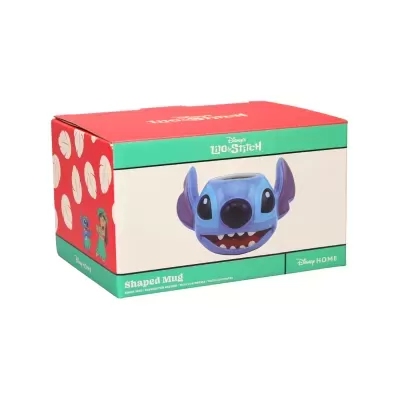 Caixa colorida com caneca modelada da personagem Stitch da Disney