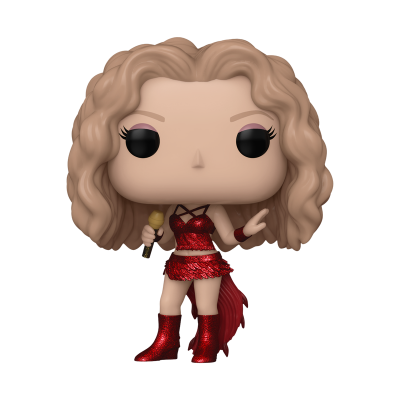 Boneco Funko Pop feminino de roupa vermelha e cabelo loiro encaracolado
