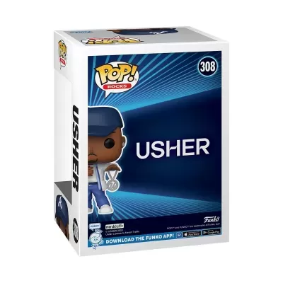 Caixa Funko Pop azul com figura do cantor Usher e número 308