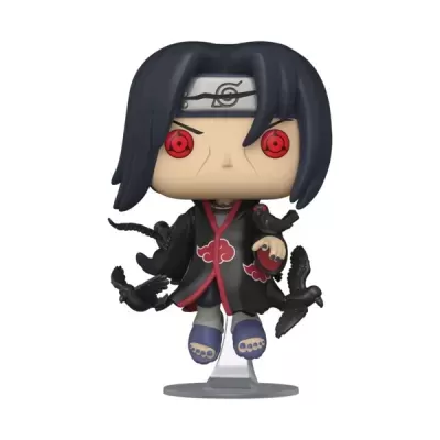 Figura Funko Pop personagem com capa preta, olhos vermelhos e raven preto à volta