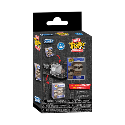 Embalagem Funko Bitez Pop Accessories com figura de bicho-preguiça Sloth e caixa para colecionáveis