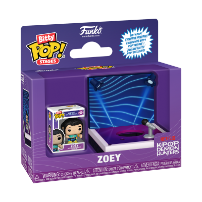 Brinquedo Funko Bitty Pop! Stages Zoey K-Pop Demon Hunters com palco azul e microfone