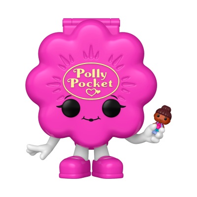 Brinquedo Polly Pocket em forma de flor rosa com mini boneca na mão
