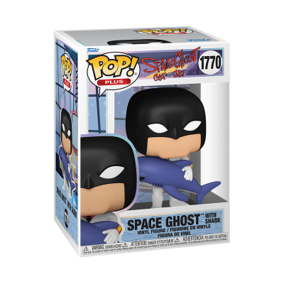 Caixa Funko Pop! Plus Space Ghost segurando tubarão azul