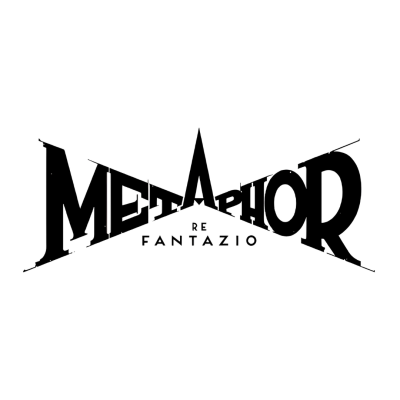 Logótipo com texto METAPHOR RE FANTAZIO em preto sobre fundo branco.