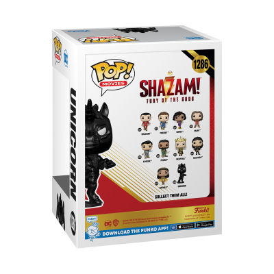 Caixa de boneco Funko Pop! Movies tema Shazam! Fury of the Gods número 1286 com figura unicórnio preto fosco