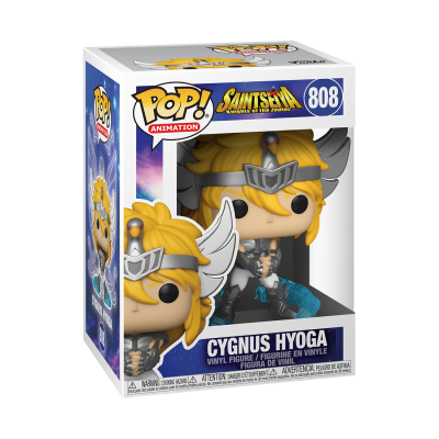Figura Funko Pop! de Cygnus Hyoga da série Saint Seiya na caixa original.