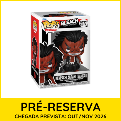 Figura Funko Pop Kenpachi Zaraki (Bankai) da série Bleach numa caixa com etiqueta de pré-reserva