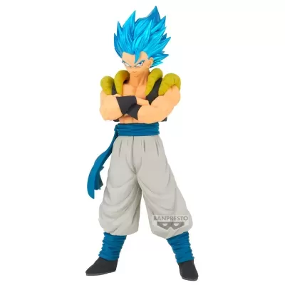 Figura colecionável de personagem com cabelo azul e roupa clara