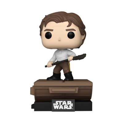 Figura Funko Pop de personagem masculino segurando bastão, base com logo STAR WARS