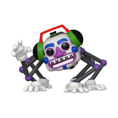 Figura robótica multicolorida com rosto estilizado e auscultadores