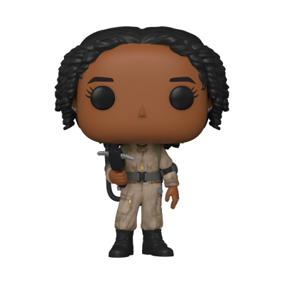 Figura Funko Pop personagem feminina com fato bege e cabelo encaracolado
