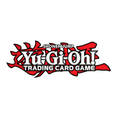 Logotipo do jogo Yu-Gi-Oh! Trading Card Game com caracteres japoneses vermelhos ao fundo