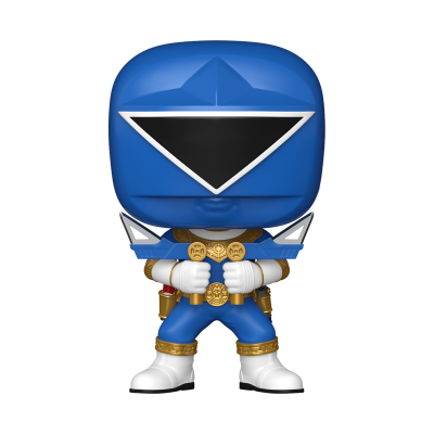 Funko Pop do Power Ranger Azul com capacete azul e detalhes dourados