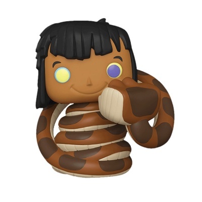 Boneco de personagem com cabelo preto e cobra castanha enrolada