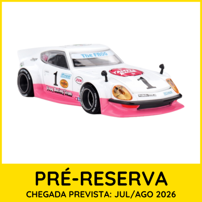Carro de brinquedo de corrida branco e rosa com número 1 e logotipos