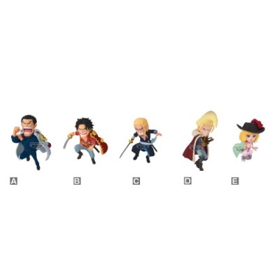 Conjunto de cinco figuras colecionáveis de personagens de anime, numeradas A a E