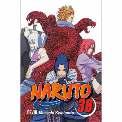 Capa do mangá Naruto 39 com personagens e serpentes vermelhas