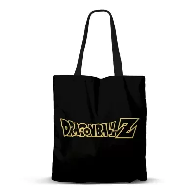 Mala tote preta com texto DRAGONBALL Z amarelo