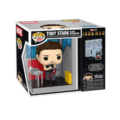 Figura Funko Pop! Tony Stark na sua oficina embalada na caixa