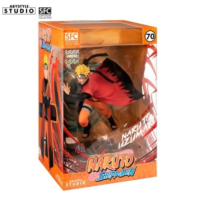 Figura colecionável de Naruto Uzumaki na embalagem laranja de Naruto Shippuden
