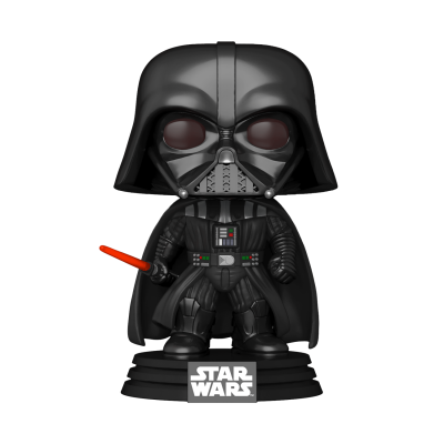 Figura Darth Vader Star Wars Funko Pop com sabre vermelho em base preta