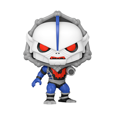 Figura colecionável de personagem com cabeça em forma de caveira e corpo azul e preto