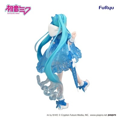 Figura colecionável Hatsune Miku com vestido azul translúcido e guarda-chuva