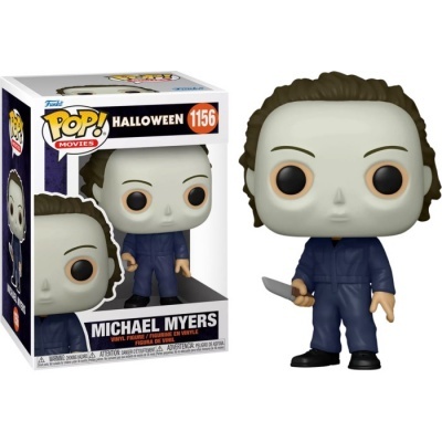 Figura Funko POP! Michael Myers com máscara branca, roupa azul escura e faca, na caixa original.