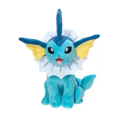 Pelúcia do Pokémon Vaporeon azul com detalhes brancos e amarelos
