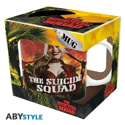 Caneca do filme THE SUICIDE SQUAD em embalagem com tema tropical