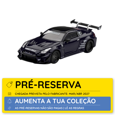 Miniatura de carro desportivo preto com spoiler e marcas Liberty Walk
