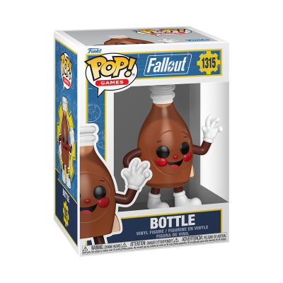 Figura Funko Pop Bottle do jogo Fallout em caixa azul