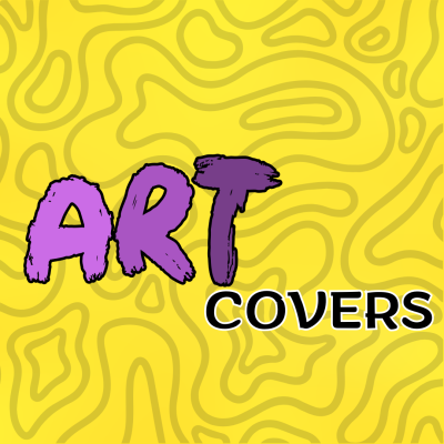 Texto ART COVERS em fundo amarelo com padrão abstrato