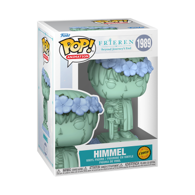 Boneco POP! Animation Himmel verde com coroas de flores azuis na embalagem.
