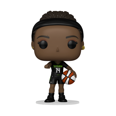 Figura Funko Pop jogador de basquetebol com uniforme preto e bola.