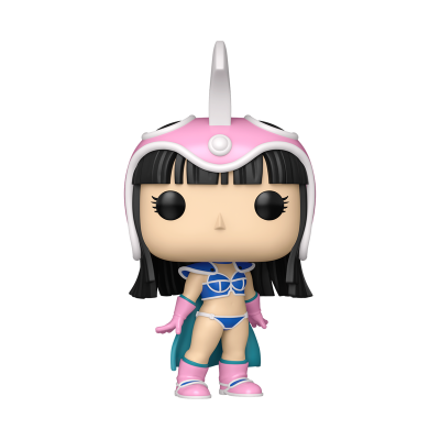 Figura Funko Pop de super-heroína com capacete cor-de-rosa e crista branca